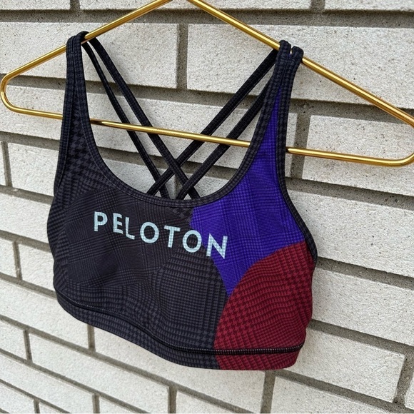 Peloton WITH Wear It To Heart Topsy Turvy Bra Houndstooth Red Purple Black - Picture 3 of 8